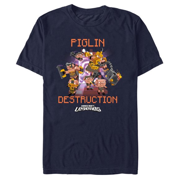 Men's Minecraft Legends Piglin Destruction Graphic Tee Navy Blue Large