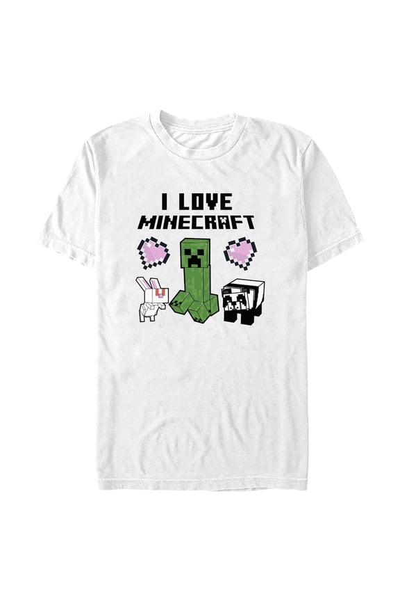 Men's Minecraft Love and Mobs  Graphic Tee White Large