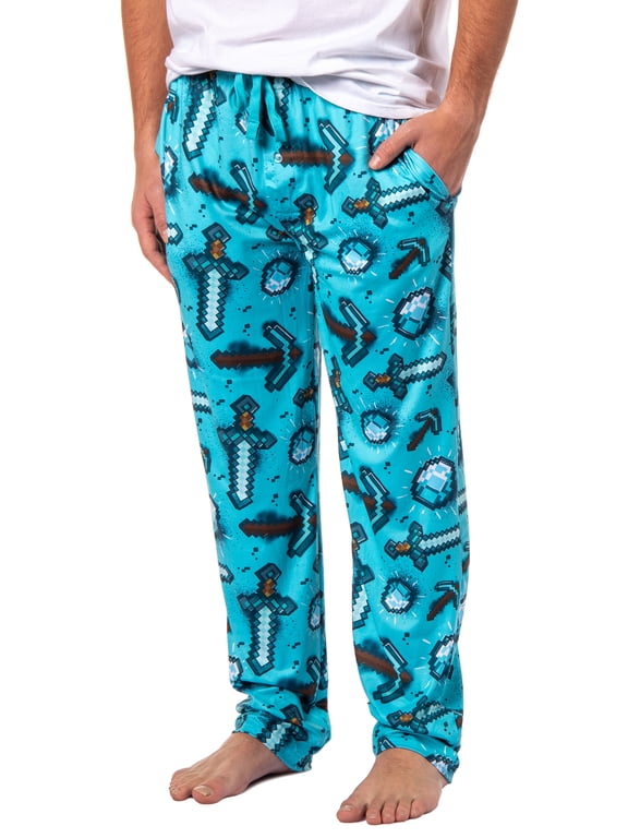 Men's Minecraft Pajama Pants Diamond Art Pickaxe And Sword Adult Sleep Pants | Minecraft Pajamas For Men
