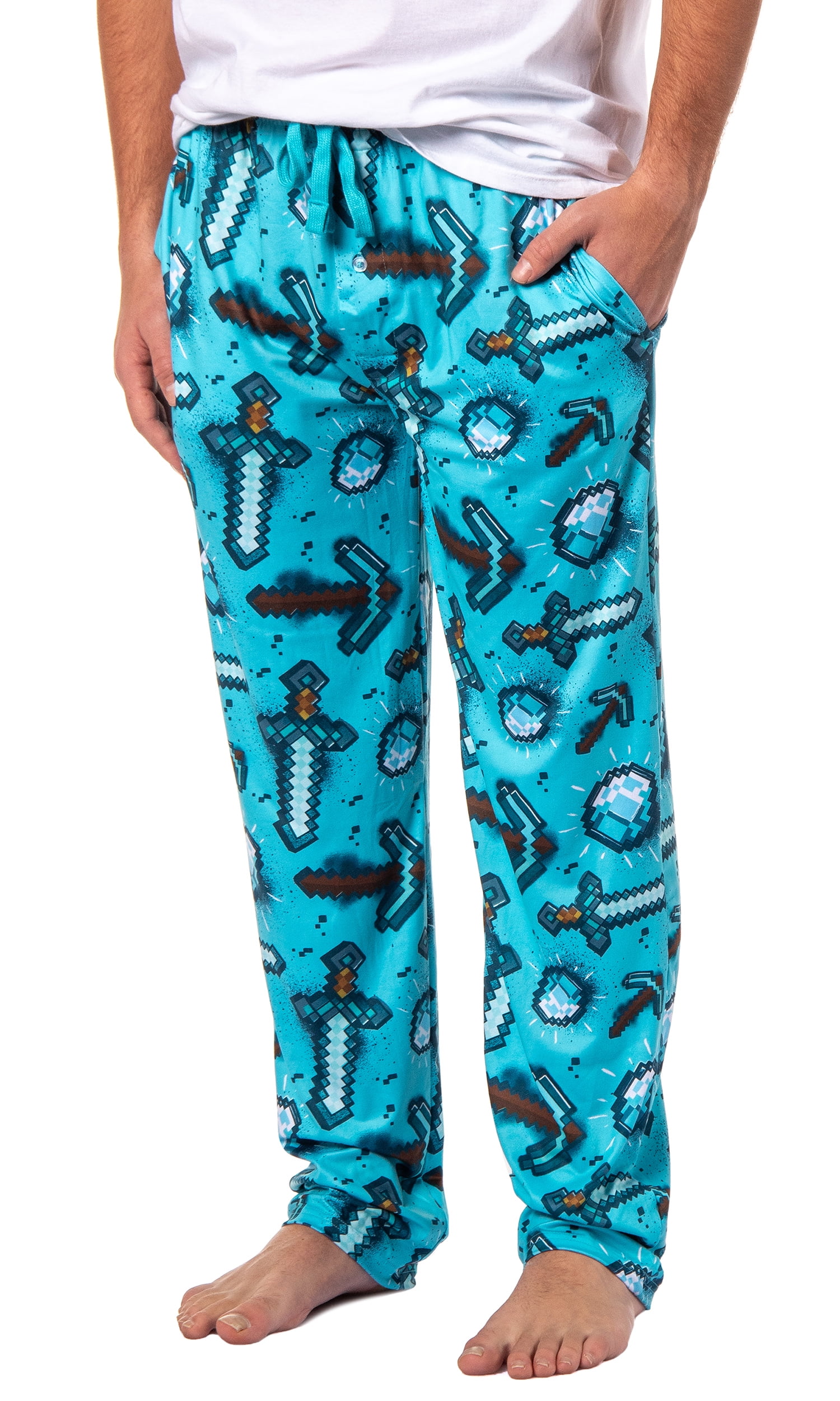 Men's Minecraft Pajama Pants Diamond Art Pickaxe And Sword Adult