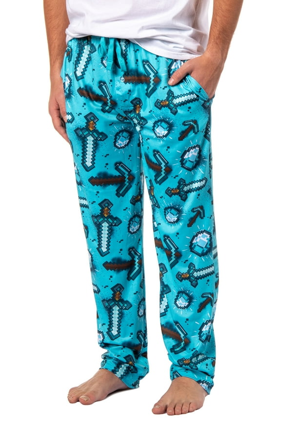 Men's Minecraft Pajama Pants Diamond Art Pickaxe And Sword Adult Sleep Pants | Minecraft Pajamas For Men