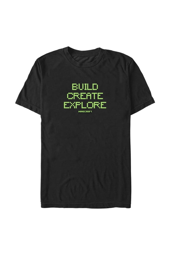 Men's Minecraft Pixelated Build Create Graphic Tee Black 2X Large