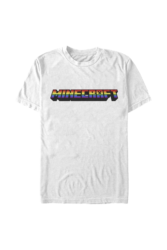 Men's Minecraft Rainbow Logo Graphic Tee White Large