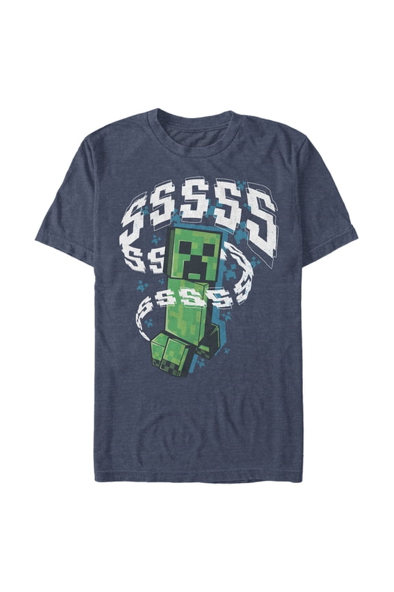 Men's Minecraft SSSS Creeper Graphic Tee Navy Blue Heather Large