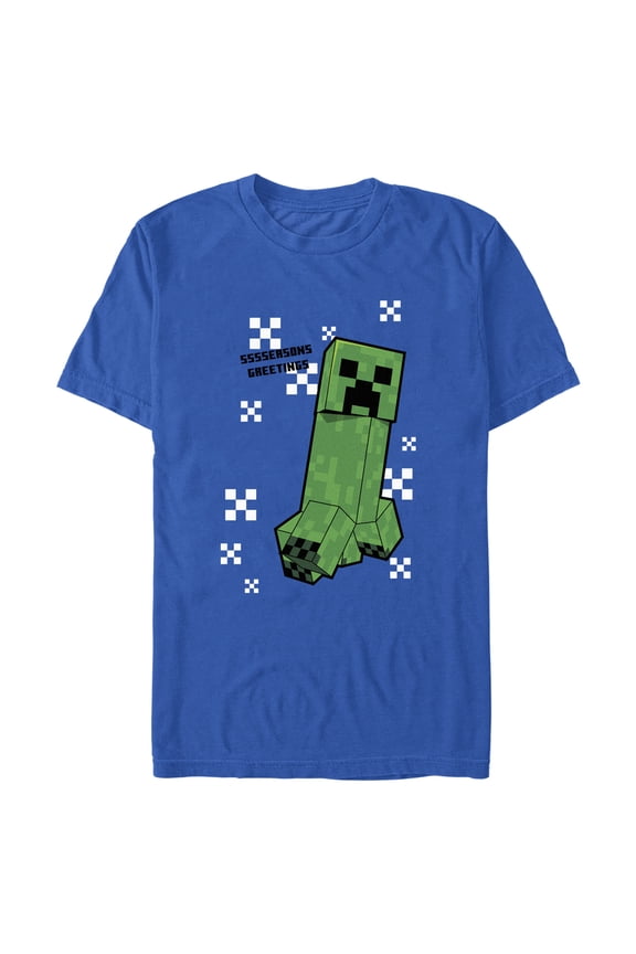 Men's Minecraft SSSSeasons Greetings Creeper Graphic Tee Royal Blue 3X Large