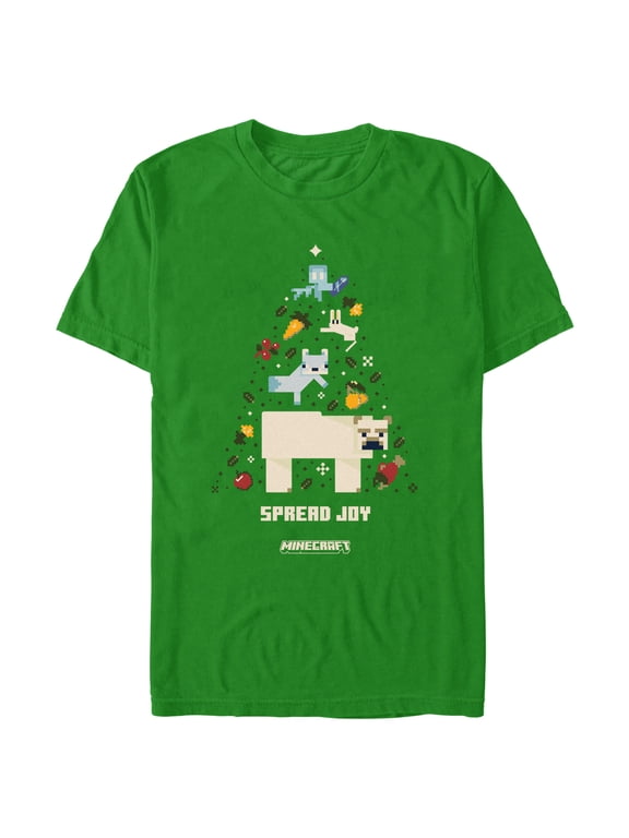 Men's Minecraft Spread Joy Christmas Tree Graphic Tee Kelly Green 2X Large