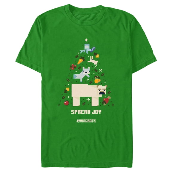 Men's Minecraft Spread Joy Christmas Tree Graphic Tee Kelly Green Medium