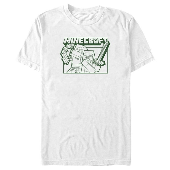 Men's Minecraft Steve and Alex Attack Graphic Tee White Small