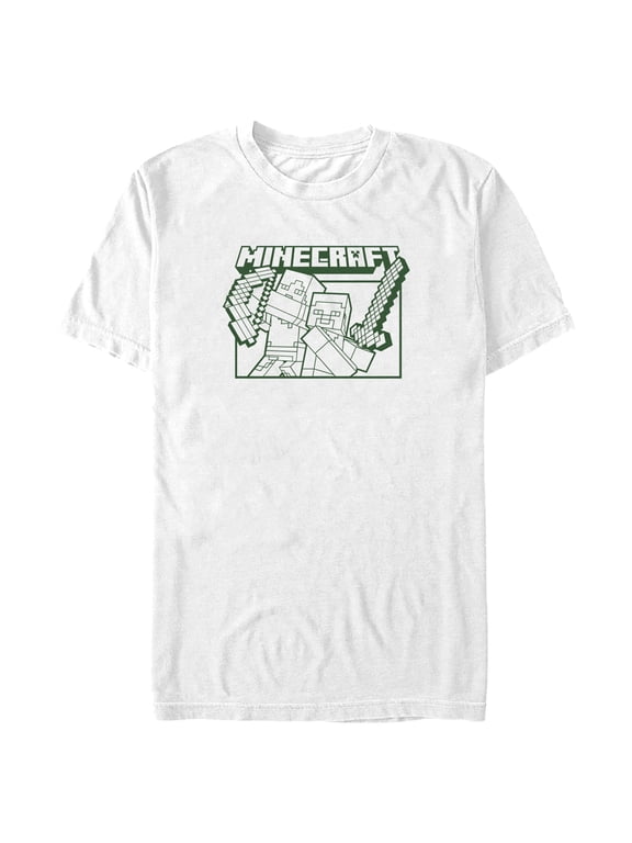 Men's Minecraft Steve and Alex Attack Graphic Tee White Small