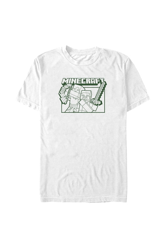 Men's Minecraft Steve and Alex Attack Graphic Tee White Small