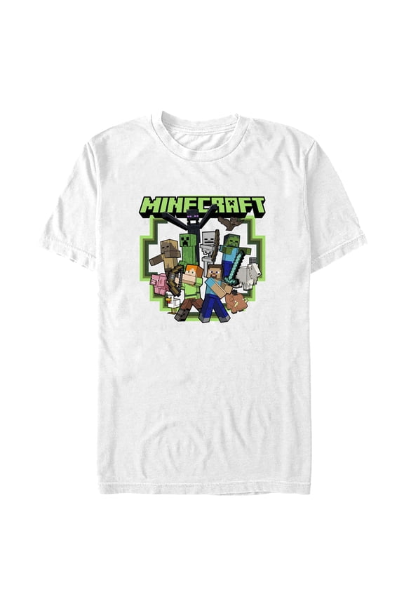 Men's Minecraft Steve and Alex Group Shot Graphic Tee White Small