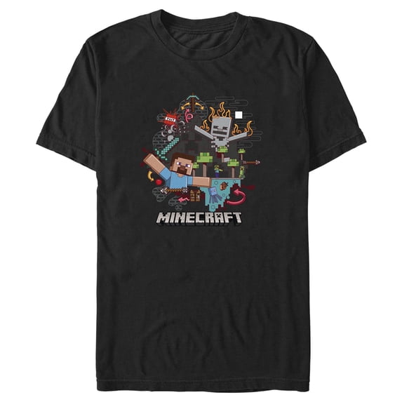 Men's Minecraft Steve and Skeleton Graphic Tee Black X Large