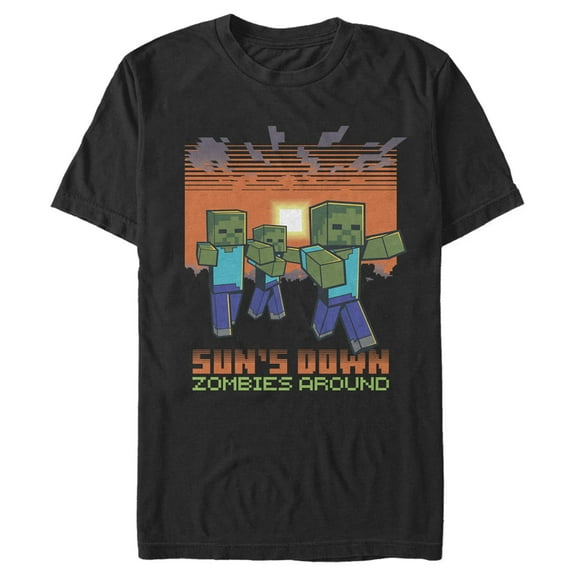 Men's Minecraft Sun's Down Zombies Around Graphic Tee Black 3X Large