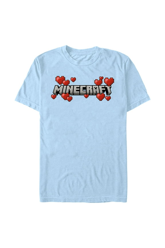 Men's Minecraft Valentine's Day Hearts Logo  Graphic Tee Light Blue Large