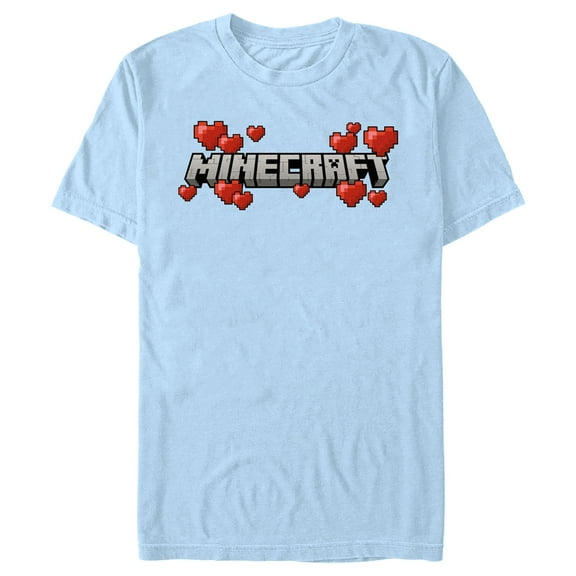 Men's Minecraft Valentine's Day Hearts Logo  Graphic Tee Light Blue Small