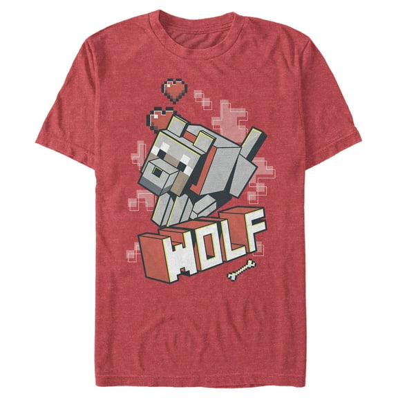 Men's Minecraft Wolf  Graphic Tee Red Heather Large