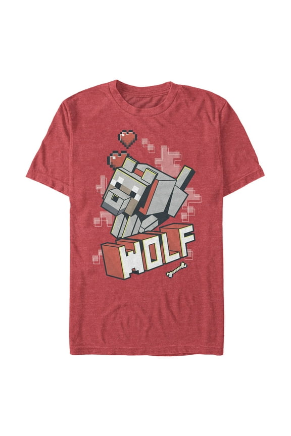 Men's Minecraft Wolf Graphic Tee Red Heather X Large