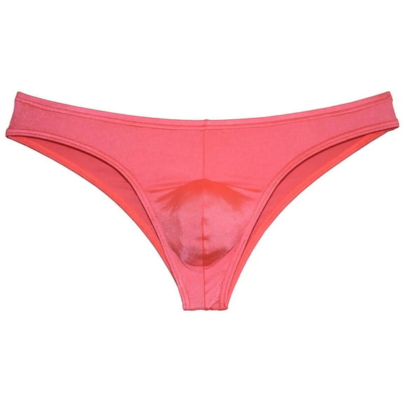 Men's Mini Briefs Shiny Spandex Underwear Lining Stretchy Sexy Micro Boxer Pouch Bikini Bodywear Light Orange-M