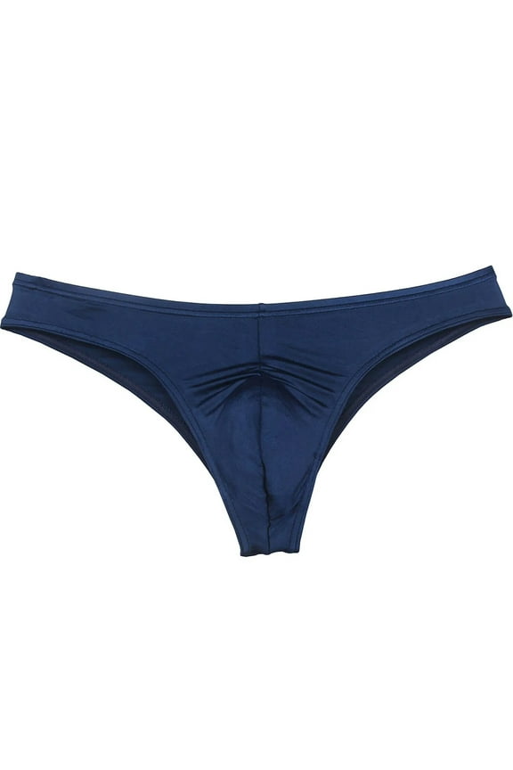 Men's Mini Briefs Shiny Spandex Underwear Lining Stretchy Sexy Micro Boxer Pouch Bikini Bodywear Navy Blue-M