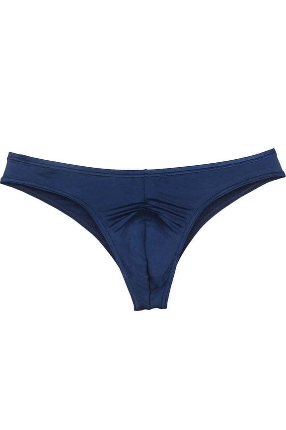 Men's Mini Briefs Shiny Spandex Underwear Lining Stretchy Sexy Micro Boxer Pouch Bikini Bodywear Navy Blue-XL