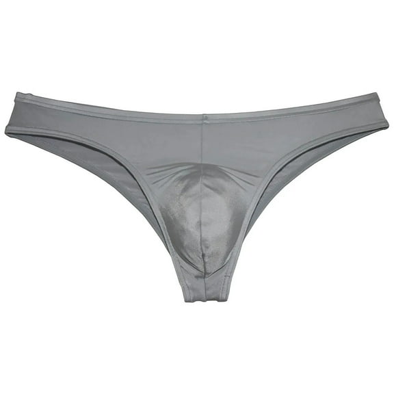 Men's Mini Briefs Shiny Spandex Underwear Lining Stretchy Sexy Micro Boxer Pouch Bikini Bodywear Silver Gray-M