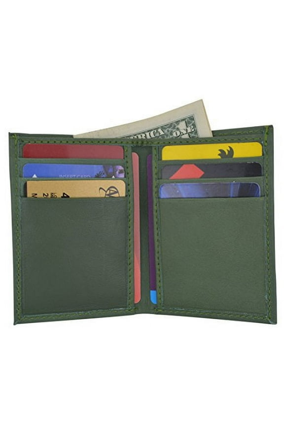 Men's Mini Slim Thin Bifold Genuine Leather ID Card Bill Holder Wallet (Green)