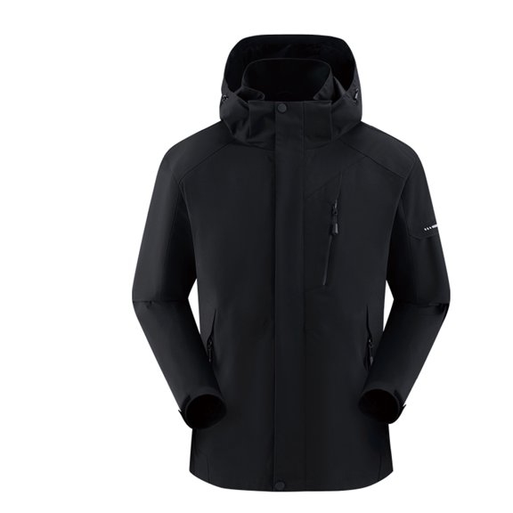 Men's Minimal Raglan Hard Shell Professional Hiking Rain Jacket Waterproof Tear Resistant Hidden Chest Pocket Velcro Cuff Trekking Coat Windbreaker Jackets for Men Black L