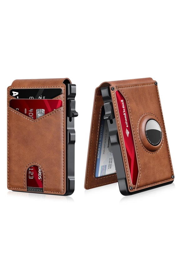 Men's Minimalist Bifold Wallet with AirTag Slot & RFID - Pop-Up Holder (12 Cards+Cash), Carbon Fiber - Gift (AirTag Not Included) wallet men