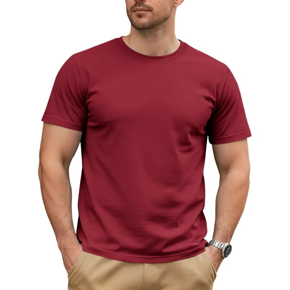 Men's Minimalist Casual Trendy Crew Neck Short-Sleeve T-Shirt Stylish Daily Wear Soft Comfortable Fabric All-Season Versatile Basic Tops,Wine,L