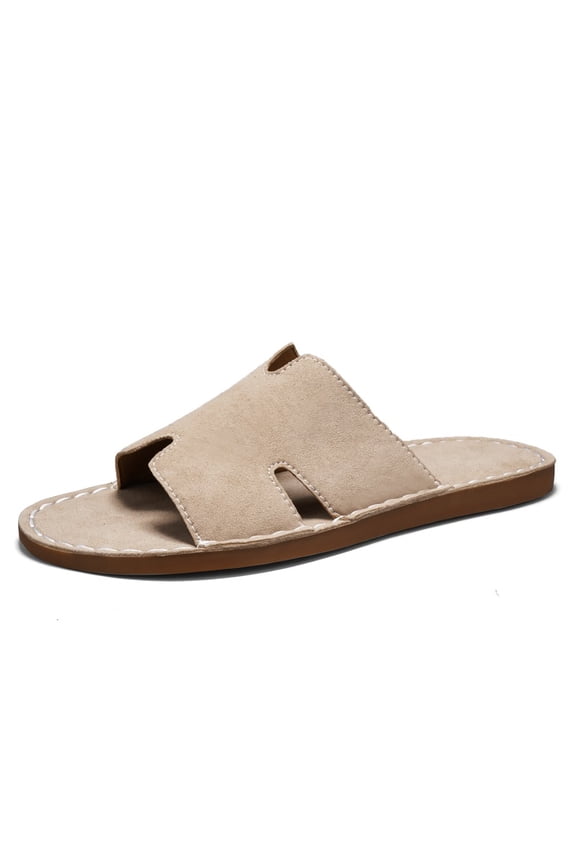 Men's Minimalist Cutout Suede Slide Sandals, Casual Flat Summer Slippers