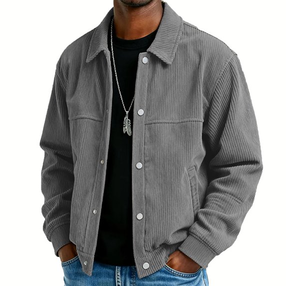 Men's Minimalist Solid-Colored Casual Long-Sleeve Button Jacket, Dark Gray, XXL