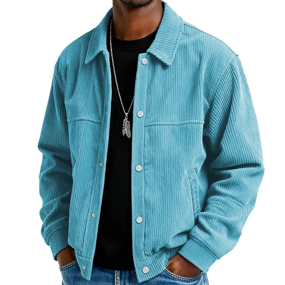 Men's Minimalist Solid-Colored Casual Long-Sleeve Button Jacket, Sky Blue, M