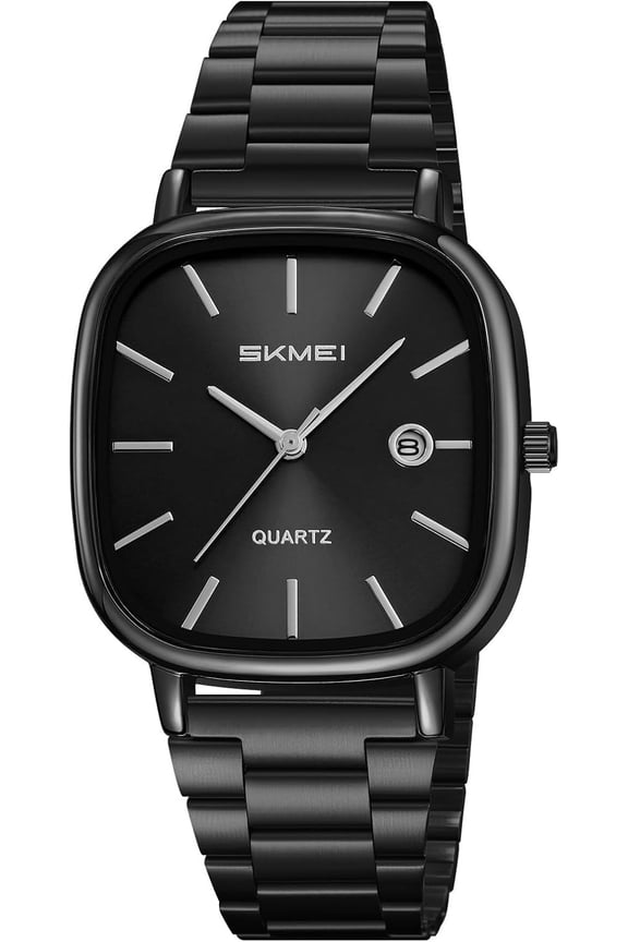 Men’s Minimalist Square Quartz Watch Fashion Business Casual Analog Wristwatch Waterproof Ultra Thin Stainless Steel Band with Date Display Gift for Men Women