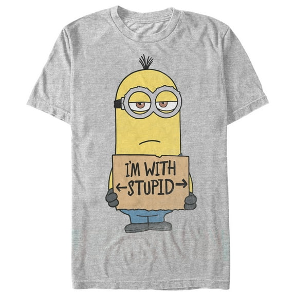 Men's Despicable Me Minion With Stupid  Graphic Tee Athletic Heather Large