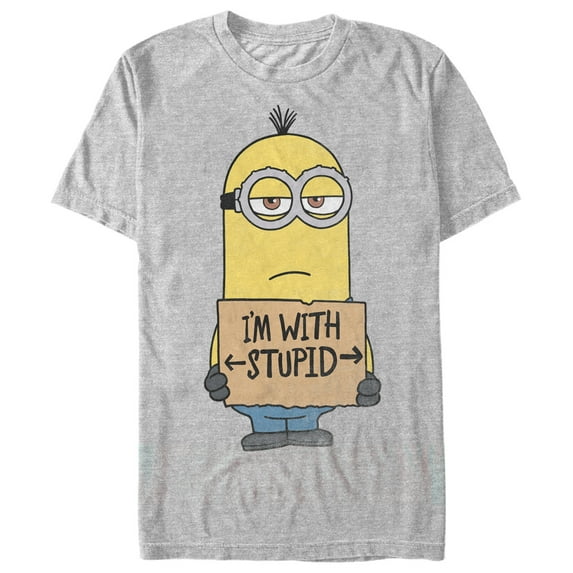 Men's Despicable Me Minion With Stupid  Graphic Tee Athletic Heather X Large