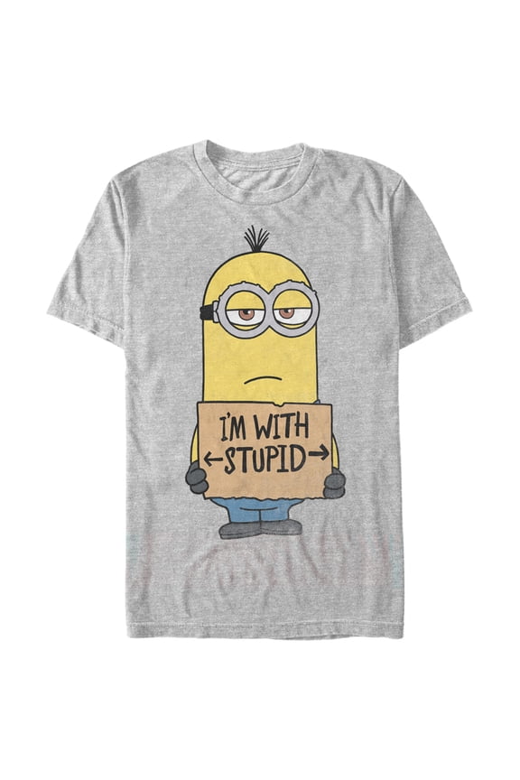 Men's Despicable Me Minion With Stupid  Graphic Tee Athletic Heather X Large