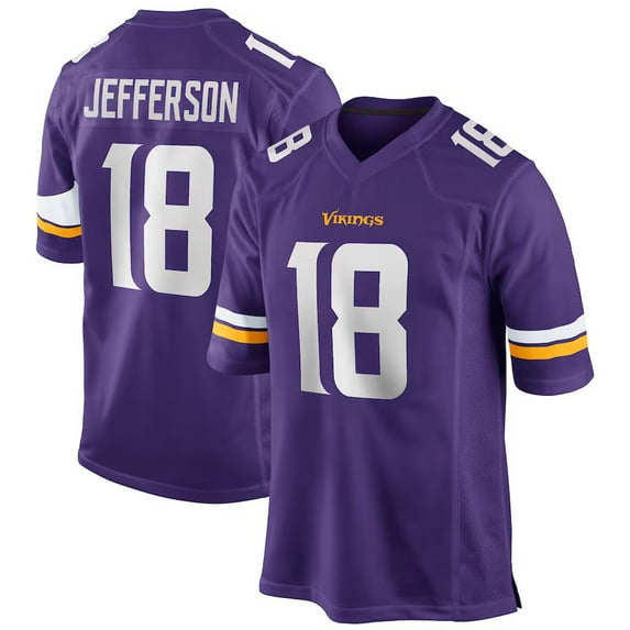 Men's Minnesota Jefferson 18 Purple Stitched T-Shirts Sports Player Game Top, XX-Large
