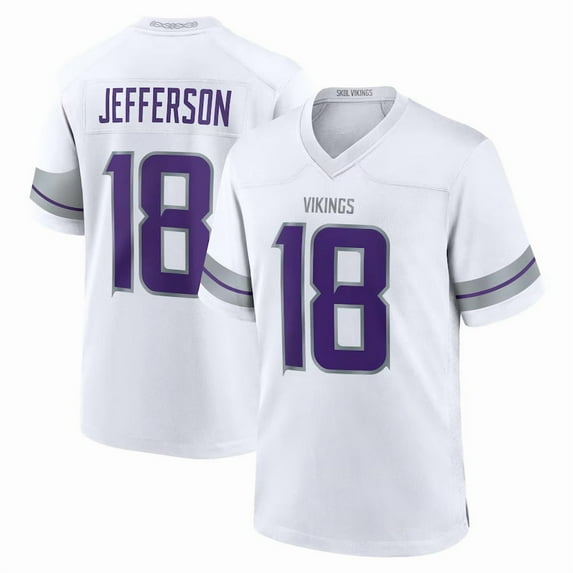 Men's Minnesota Jefferson 18 White Alternate Stitched T-Shirts Sports Player Game Top, XX-Large