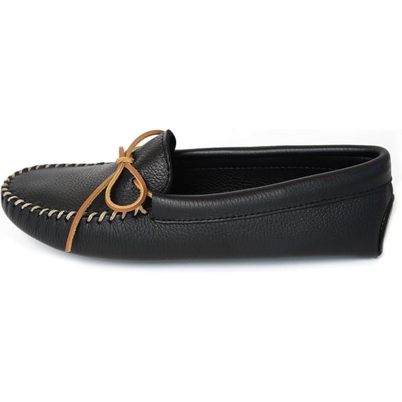 Minnetonka Men's Double Deerskin Soft Leather Sole, Black, Size 6