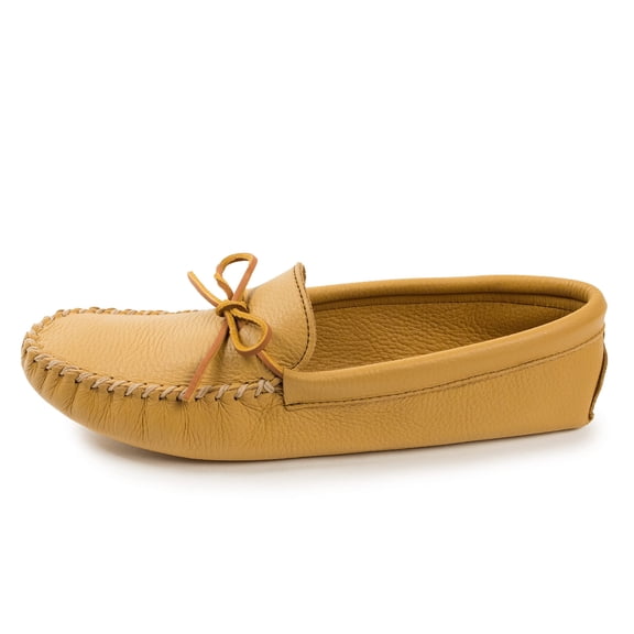 Minnetonka Men's Double Deerskin Soft Leather Sole, Natural, 8 M US