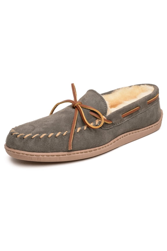 Mens Sheepskin Hardsole Moccasin, Grey, Size 8 Wide