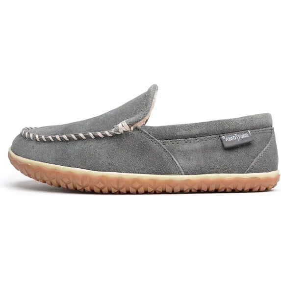 Minnetonka Men's Tilden Moccasin Suede Indoor and Outdoor Slippers, Grey, Size 12 Wide