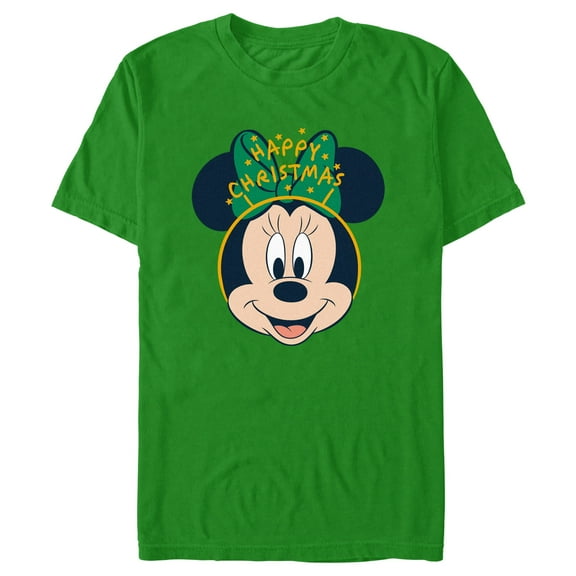 Men's Minnie Mouse Happy Christmas Headband Graphic Tee Kelly Green 3X Large