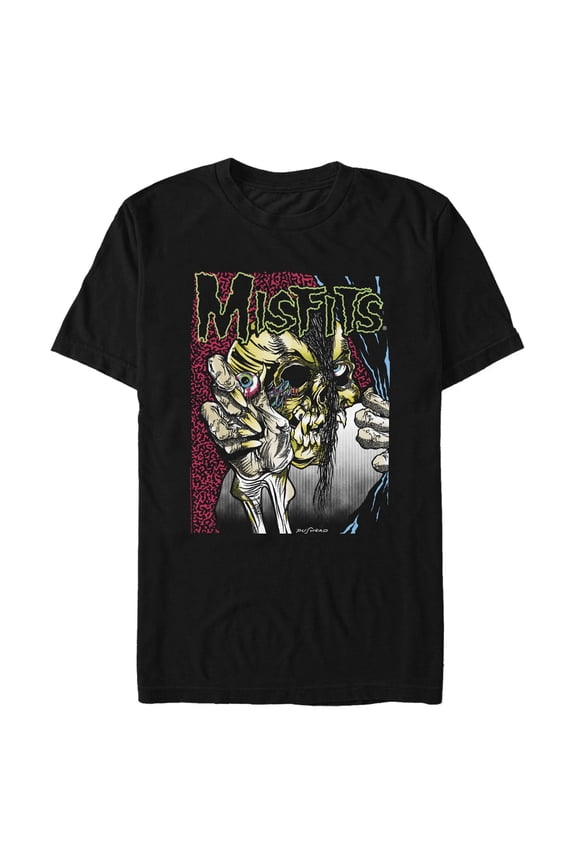 Men's Misfits Colorful Eye Skull Poster Graphic Tee Black Small