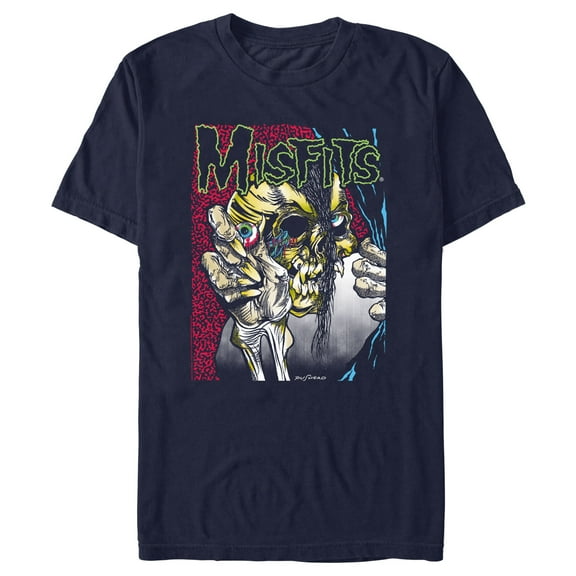 Men's Misfits Colorful Eye Skull Poster  Graphic Tee Navy Blue Medium