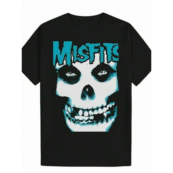 Men's Misfits Skull Graphic T-Shirt - Black Short Sleeve Crewneck Cotton Tee, Casual Summer Skull Print Shirt For Men, Soft & Comfortable Cotton Fabric, Perfect For Parties, Festivals & Casual Attire