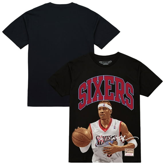 Men's Mitchell & Ness Allen Iverson Black Philadelphia 76ers Hardwood Classics Player Arch T-Shirt