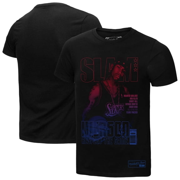 Men's-Mitchell & Ness Allen Iverson Black Philadelphia 76ers SLAM Gradient T-Shirt