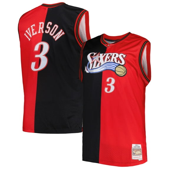Men's Mitchell & Ness Allen Iverson Black/Red Philadelphia 76ers Big & Tall Hardwood Classics 2000/01 Split Swingman