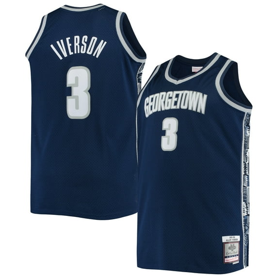 Men's Mitchell & Ness Allen Iverson Navy Georgetown Hoyas Big & Tall 1995/96 Replica Player Jersey